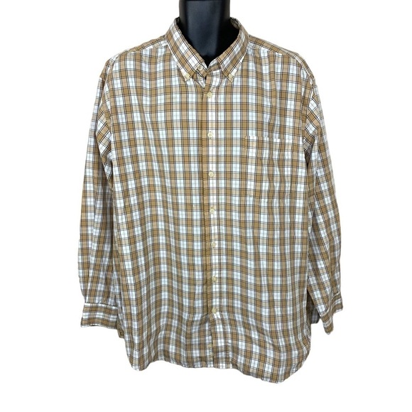 2x Mens Puritan Yellow Plaid Long Sleeve Button Down Cotton Blend - Picture 1 of 9
